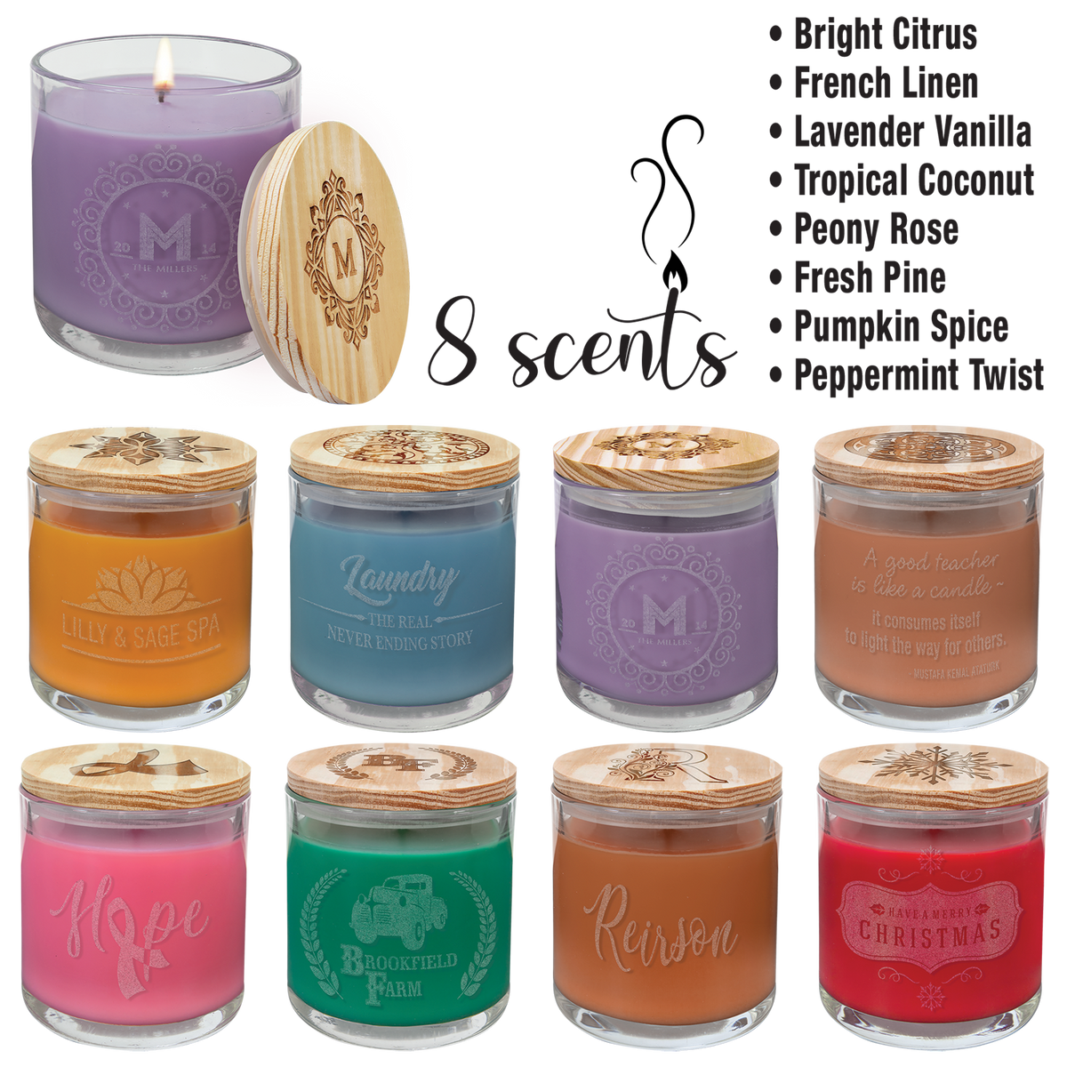 14 oz. Scented Candle in a Glass Holder with Wood Lid