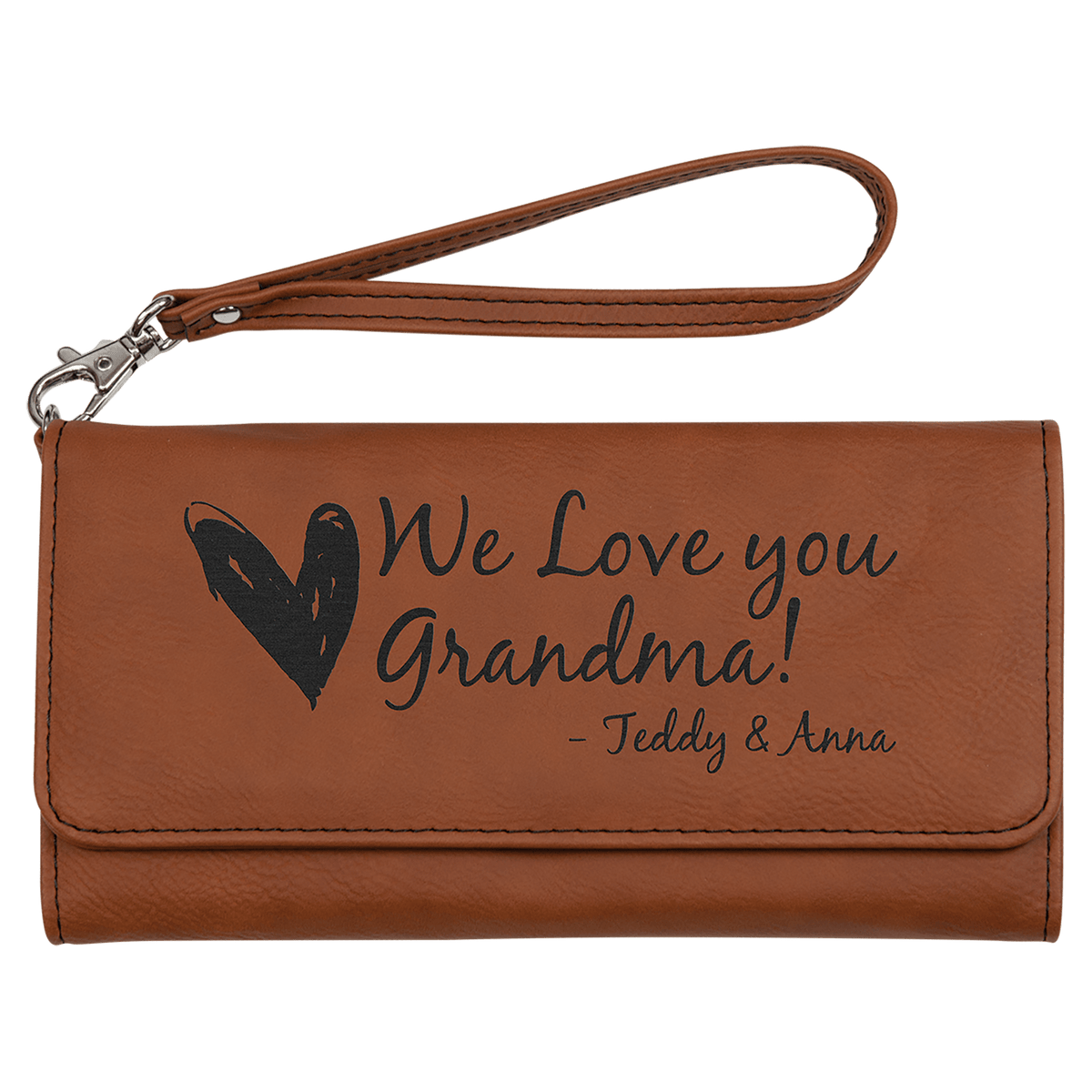 7 1/2" x 4" Laserable Leatherette Wallet with Strap
