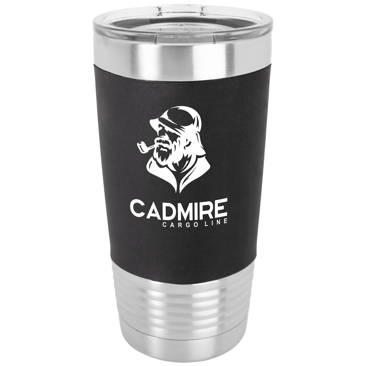 20 oz. Black/White Tumbler with Silicone Grip and Clear Lid